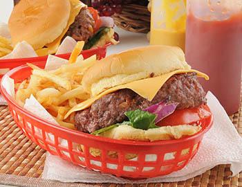 Burger basket with french fries from a bar