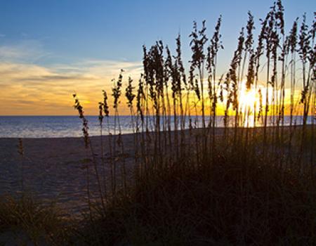 Oak Island beach at sunset