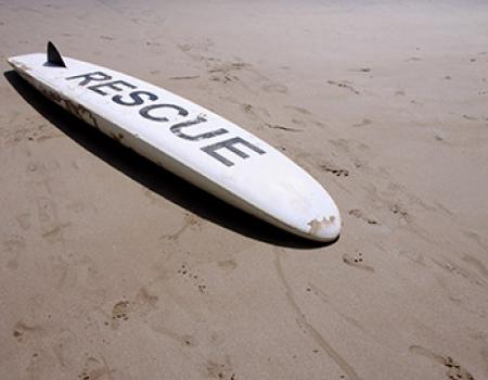 Rescue surfboard on the beach