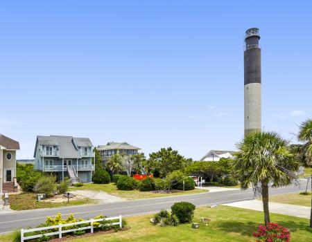 View of the lighthouse from an Oak Island vacation home