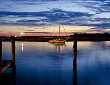 View of Southport, NC lake at sunset