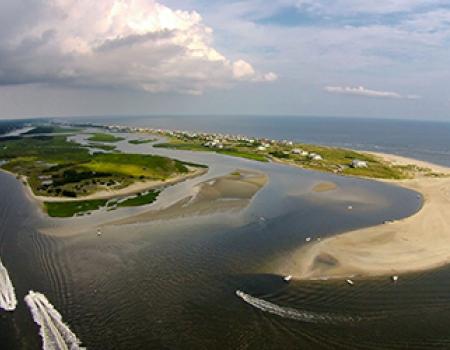 Ariel shot of West Beach at Oak Island