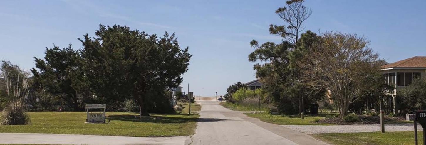 View of the road to the beach from an Oak Island Rental