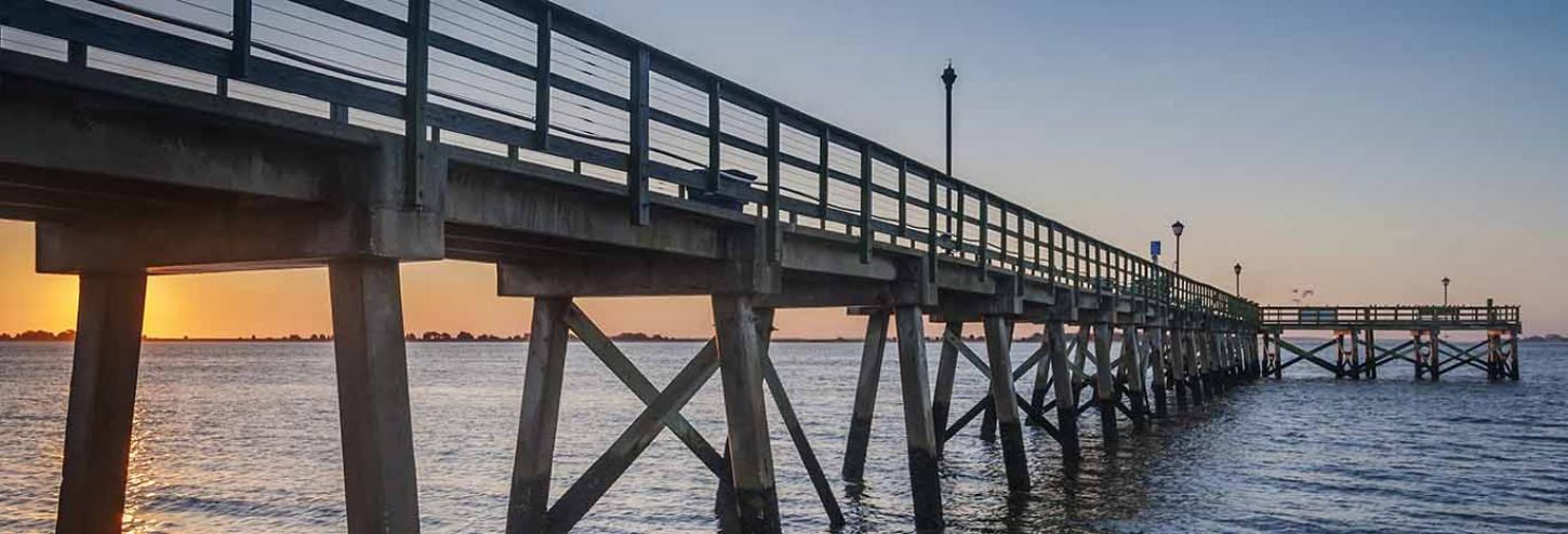 The Southport Pier at sunset in North Carolina