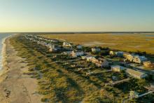 Aerial view of homes along Oak Island coast