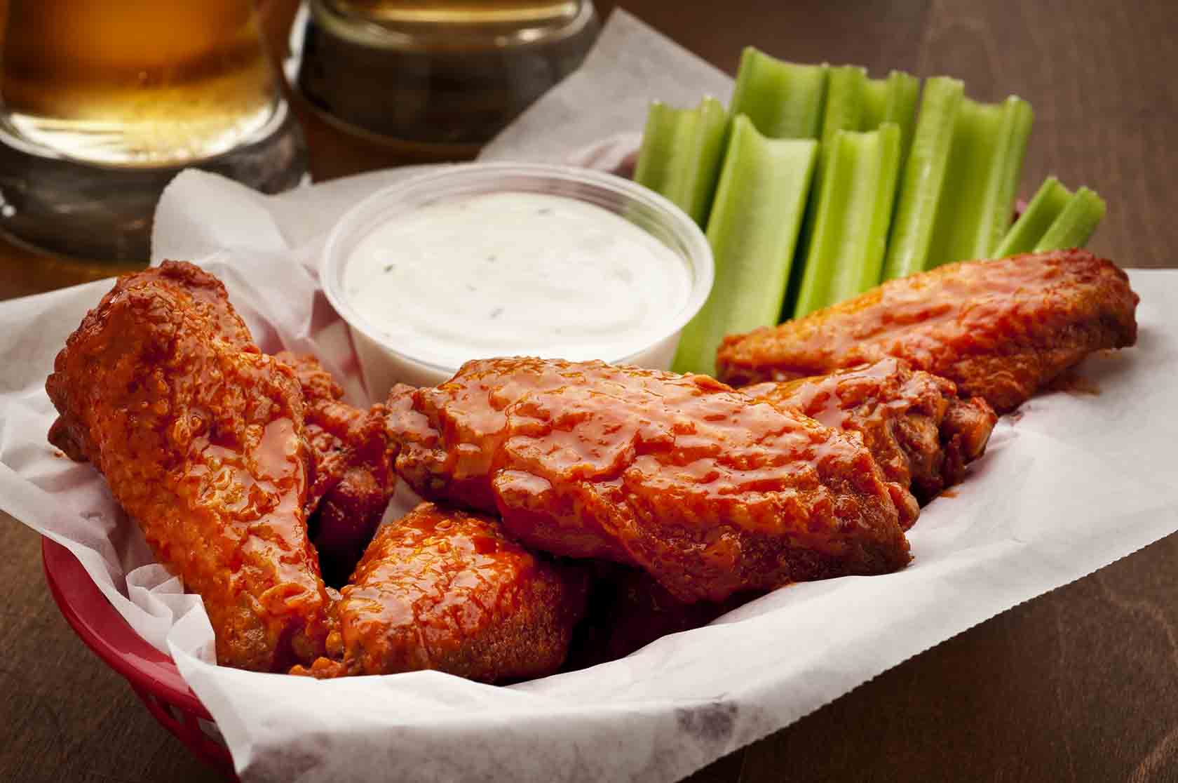 Buffalo wings and celery sticks