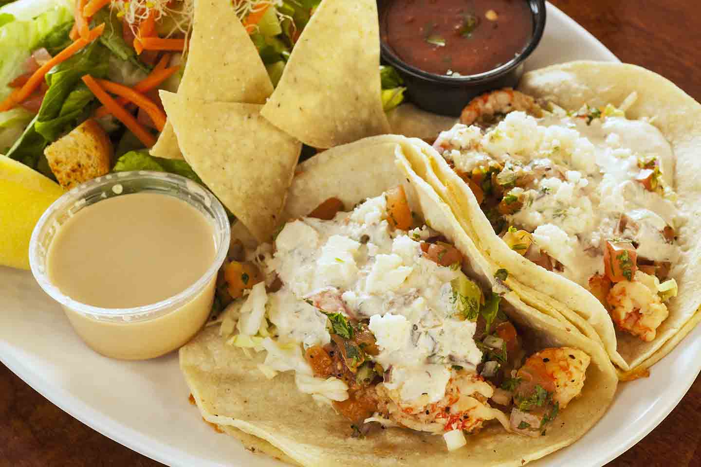 Lobster tacos with chips