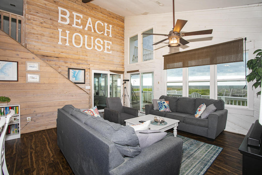 Living Room view of the Helm vacation rental in caswell beach