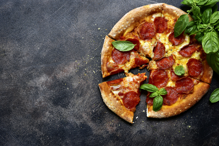 Oak Island Pizza pepperoni pizza with basil