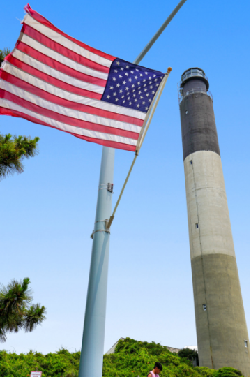 Oak Island Lighthouse and Old Glory Caswell Beach NC