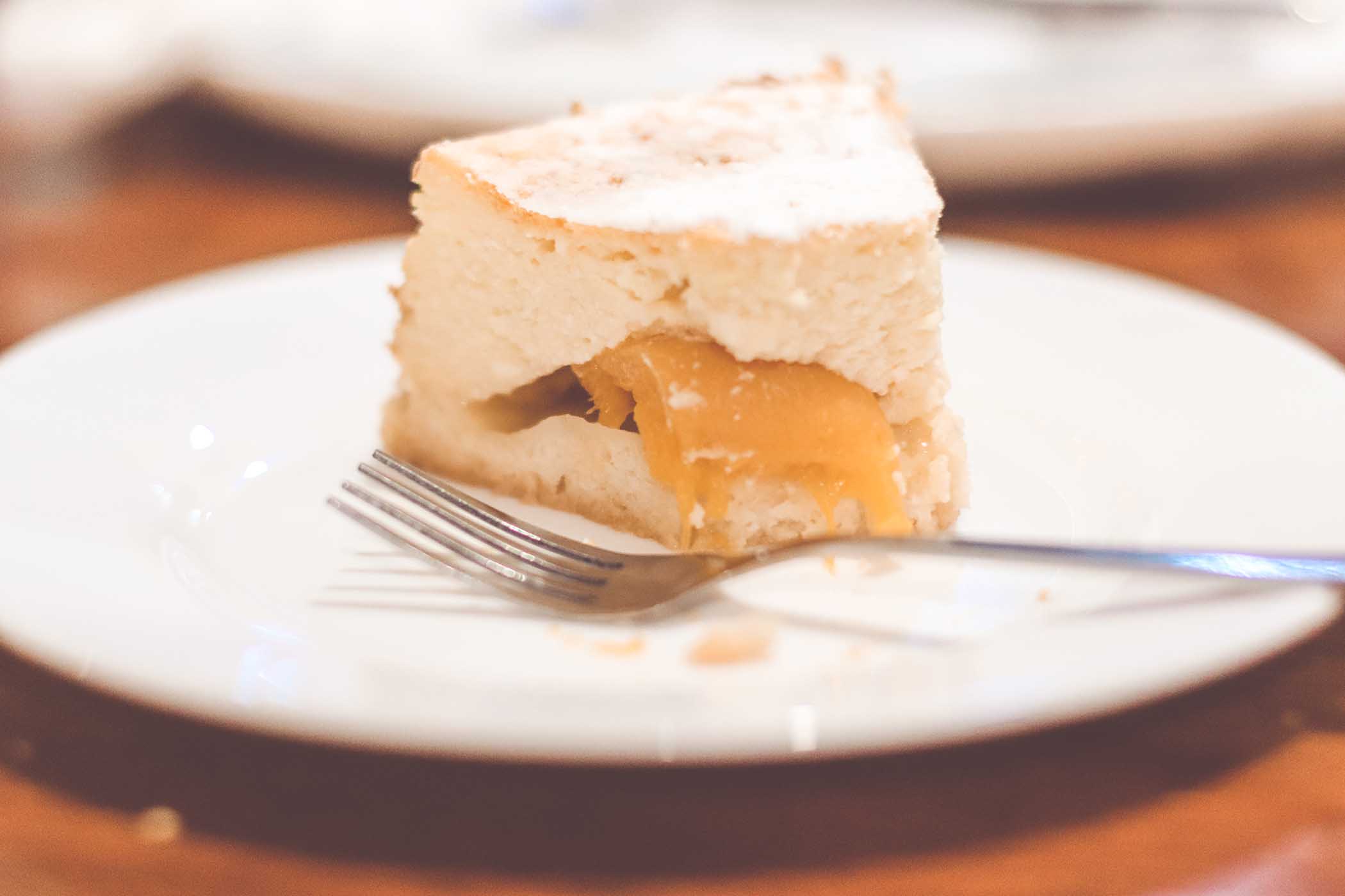 Peach cheesecake from a bistro